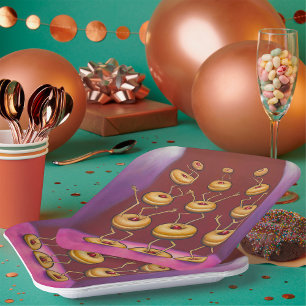 Donuts Dancing Whimsical Doughnut Zeichen Pappteller