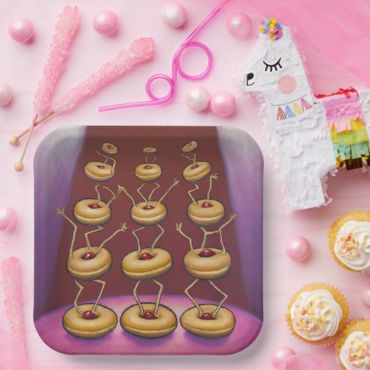 Donuts Dancing Whimsical Doughnut Zeichen Pappteller (Party)