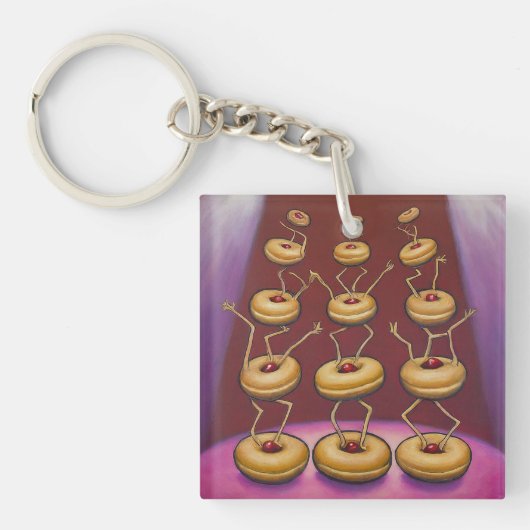 Donuts Dancing Whimsical Doughnut Zeichen Schlüsselanhänger (Vorderseite)