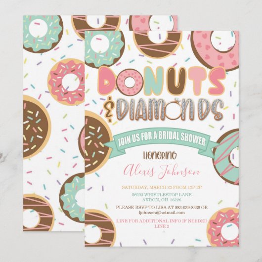 Donuts & Diamonds Bridal Dusche Einladung (Vorne/Hinten)