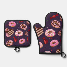 Donuts Druck Ofenhandschuh & Topflappen-Set