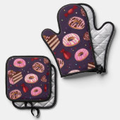 Donuts Druck Ofenhandschuh & Topflappen-Set (Vorderseite/Rückseite)