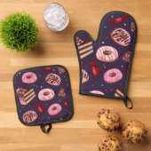 Donuts Druck Ofenhandschuh & Topflappen-Set (Oben Unten)