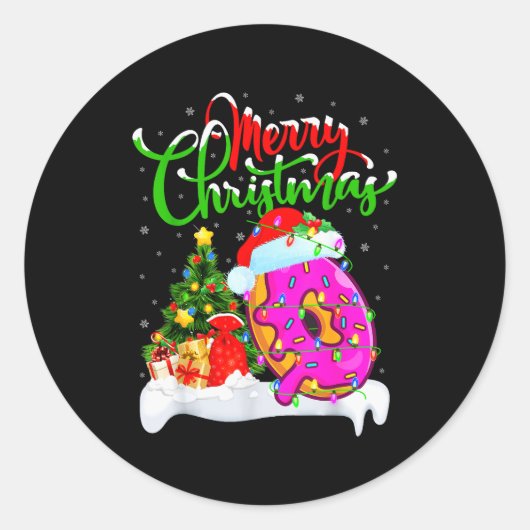 Donuts Food Lover Xmas Decorations Santa Donuts Ch Runder Aufkleber (Vorderseite)
