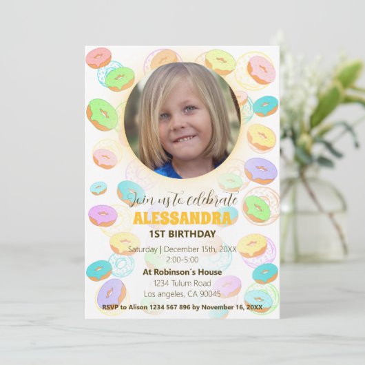 Donuts Foto Einladung (Stehend Vorderseite)