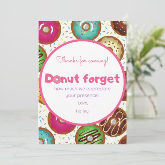 Donuts Geburtstagsparty Danke Karte (Stehend Vorderseite)