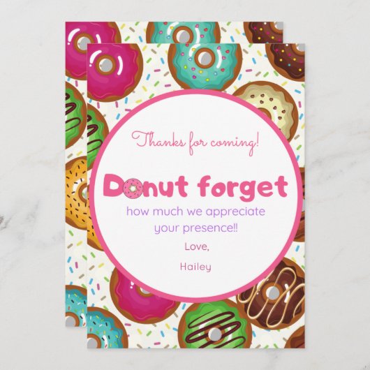 Donuts Geburtstagsparty Danke Karte (Vorne/Hinten)