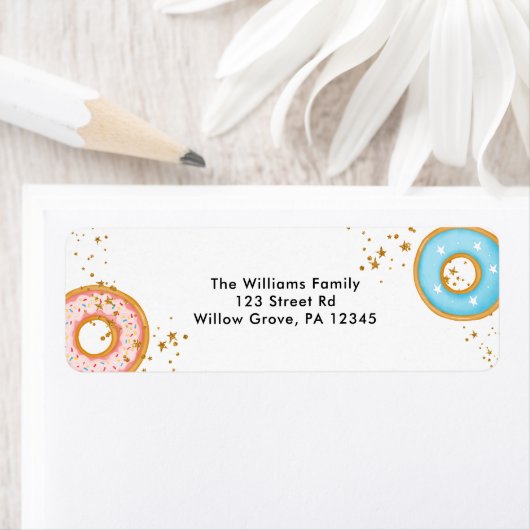 Donuts Gold Sprinkles Rosa Rücksendeadresse Etiket (Insitu)