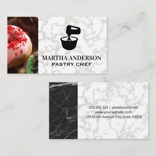 Donuts | Goldweißer Marmor | Mischschüssel Visitenkarte (Vorne/Hinten)