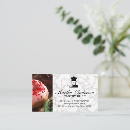 Donuts | Goldweißer Marmor | Schwarzer Marmor Visitenkarte (Stehend Vorderseite)