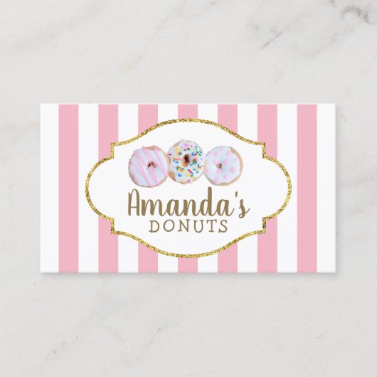 Donuts Kuchen Bäckerei Konditorei Koch Rosa Streif Visitenkarte (Vorderseite)