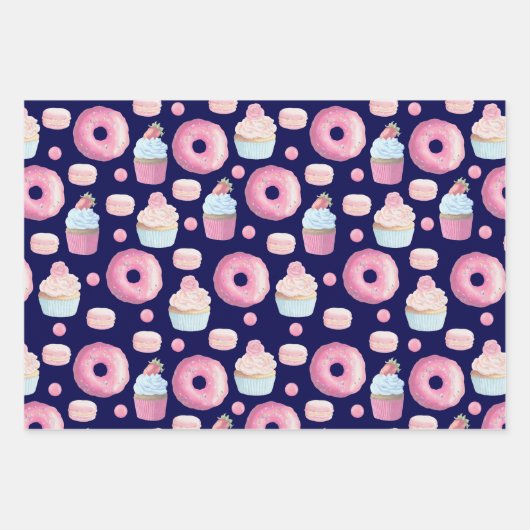 Donuts, Kuchen und Makaronen Geschenkpapier Set (Vorderseite)