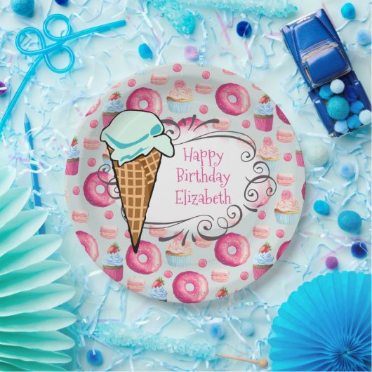 Donuts Macarons Cupcake Ice Creme Custom Geburtsta Pappteller (Party)