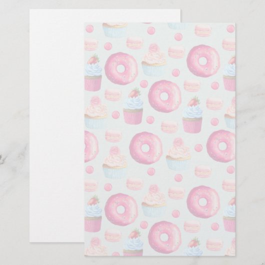 Donuts Macarons und Cupcake Muster Briefpapier (Vorne/Hinten)