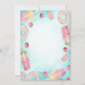 Donuts, Macaroons, Eiscreme Bike Geburtstagsparty Einladung (Rückseite)