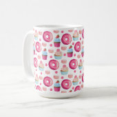 Donuts Makaronen und Cupcake Muster in Aquarellfar Kaffeetasse (Vorderseite Links)
