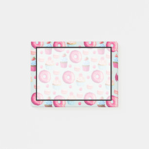 Donuts Makaronen und Cupcake Muster in Aquarellfar Post-it Klebezettel