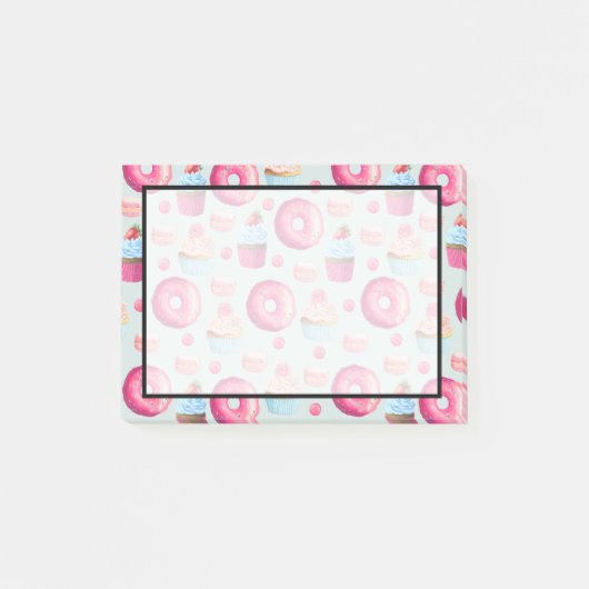 Donuts Makaronen und Cupcake Muster in Aquarellfar Post-it Klebezettel (Vorderseite)