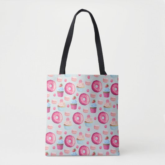 Donuts Makaronen und Cupcake Muster in Aquarellfar Tasche (Vorderseite)