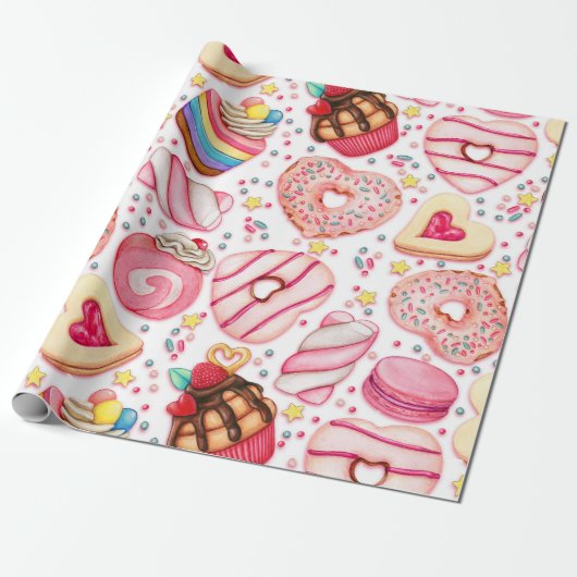 Donuts mit Sprinklmuster Geschenkpapier (Ungerollt)
