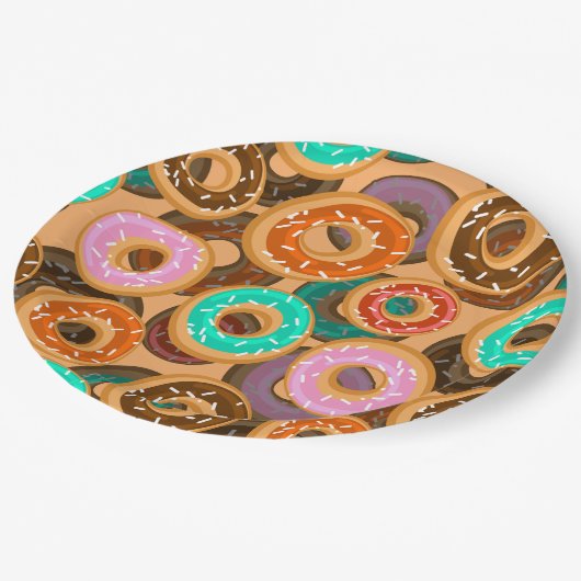 Donuts mit Sprinklmuster Pappteller (Schrägansicht)