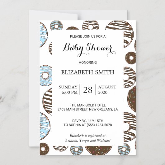 Donuts-Muster, blaue Donuts, Babydusche Magneteinladung (Vorderseite)