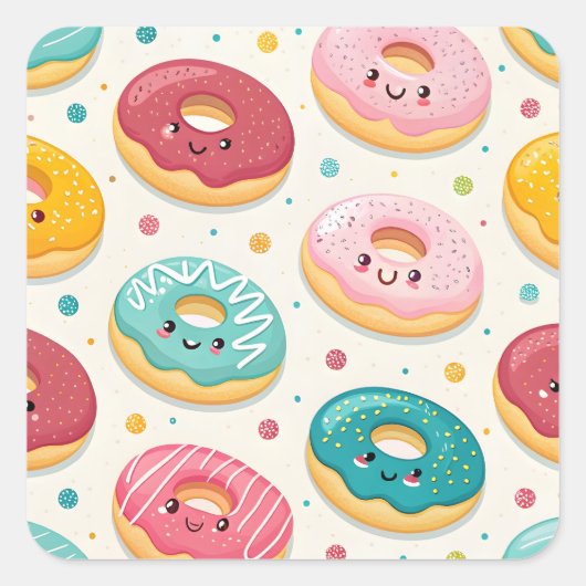 Donuts-Muster Quadratischer Aufkleber (Vorderseite)