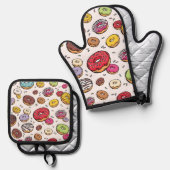 Donuts nahtloses Muster Ofenhandschuh & Topflappen-Set (Vorderseite/Rückseite)