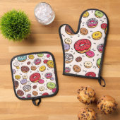 Donuts nahtloses Muster Ofenhandschuh & Topflappen-Set (Oben Unten)