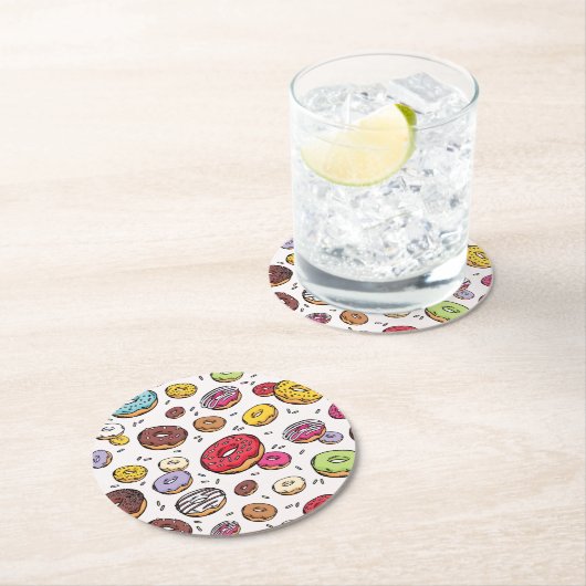 Donuts nahtloses Muster Runder Pappuntersetzer (Vor Ort)