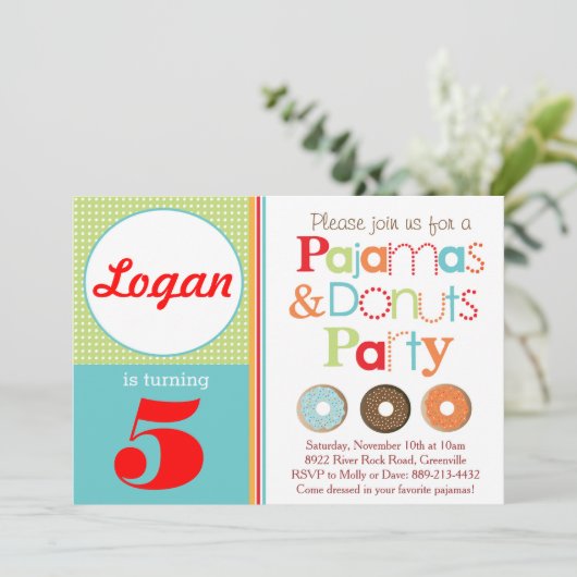 Donuts & Pajamas Party Einladung (Jungen) (Stehend Vorderseite)