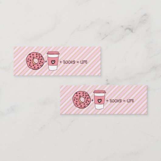 Donuts plus Kaffee plus Bücher gleich Lebensdauer Mini Visitenkarte (Vorne/Hinten)
