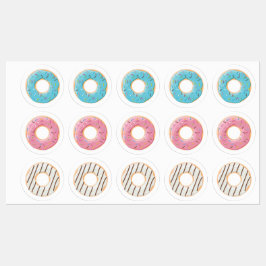 Donuts Rosa Blau und Bisse Creme 3x Set Etiketten