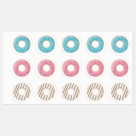 Donuts Rosa Blau und Bisse Creme 3x Set Etiketten (Blatt)