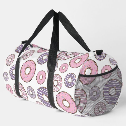 Donuts, rosa Donuts, Lila Donuts Duffle Bag (Rechte Ecke)