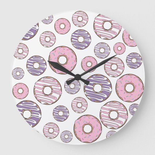 Donuts, rosa Donuts, Lila Donuts Große Wanduhr (Vorderseite)