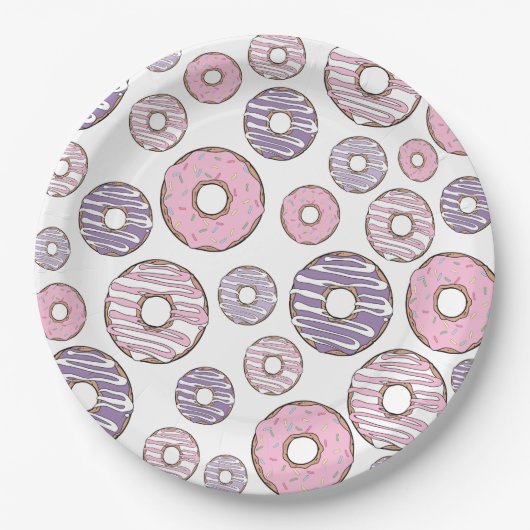 Donuts, rosa Donuts, Lila Donuts Pappteller (Vorderseite)