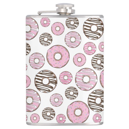 Donuts, rosa Donuts, weiße Donuts Flachmann (Vorderseite)