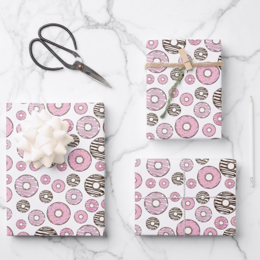 Donuts, rosa Donuts, weiße Donuts Geschenkpapier Set (Vorderseite)