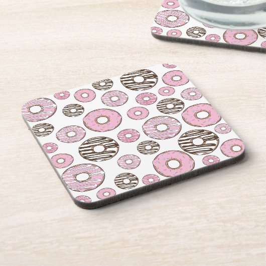 Donuts, rosa Donuts, weiße Donuts Getränkeuntersetzer (Linke Seite)