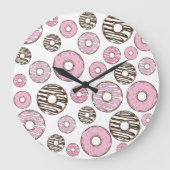 Donuts, rosa Donuts, weiße Donuts Große Wanduhr (Vorderseite)