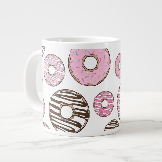 Donuts, rosa Donuts, weiße Donuts Jumbo-Tasse (Vorderseite Links)