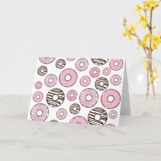Donuts, rosa Donuts, weiße Donuts Karte (Gelbe Blume)