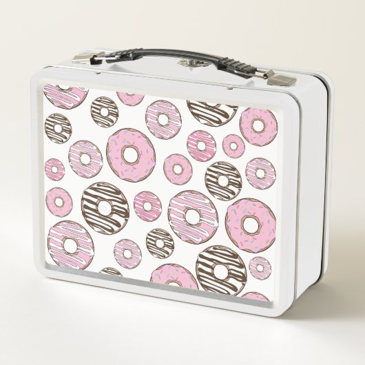 Donuts, rosa Donuts, weiße Donuts Metall Brotdose (Rückseite)