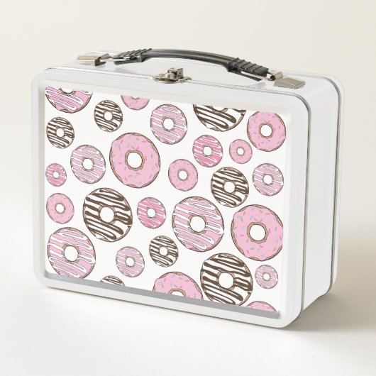 Donuts, rosa Donuts, weiße Donuts Metall Brotdose (Vorderseite)