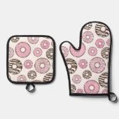 Donuts, rosa Donuts, weiße Donuts Ofenhandschuh & Topflappen-Set (Vorderseite)