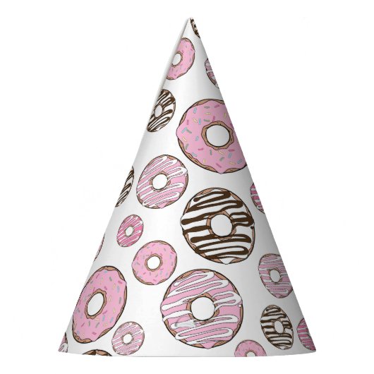 Donuts, rosa Donuts, weiße Donuts Partyhütchen (Links)