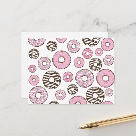 Donuts, rosa Donuts, weiße Donuts Postkarte (Vorderseite/Rückseite Beispiel)