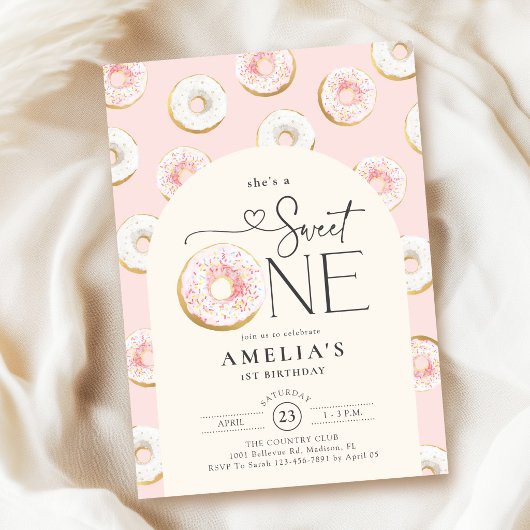 Donuts Rosa Sweet One 1. Geburtstag Einladung