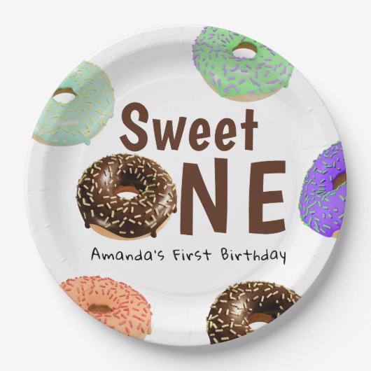 Donuts Sweet One 1. Geburtstag Pappteller (Vorderseite)